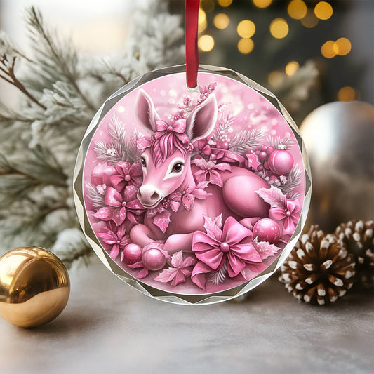 Mule Pink Christmas Design 1 Glass Ornament