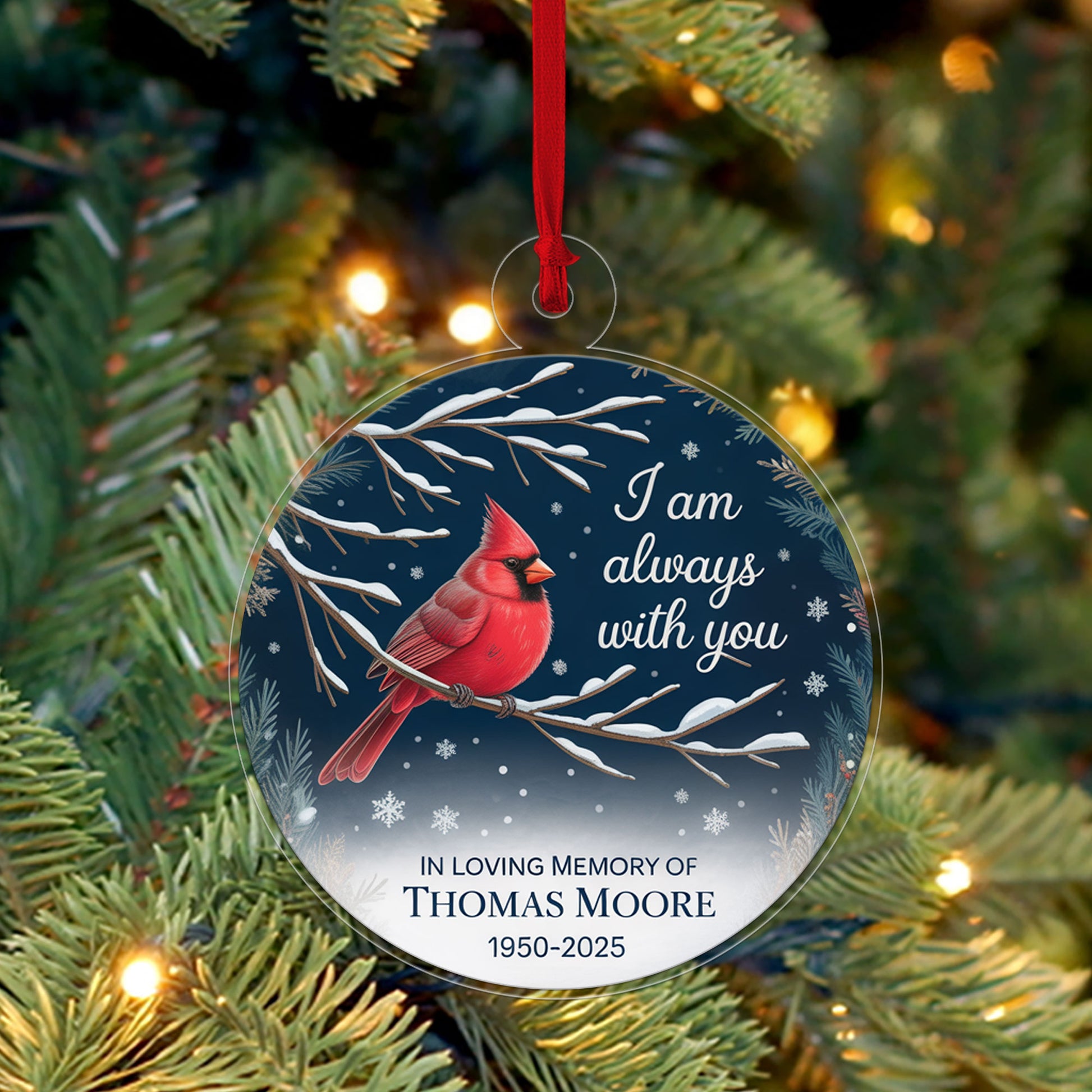 Custom Memorial In Loving Memory Christmas Ornament, Cardinal Memorial Christmas Ornament, Personalized Sympathy Gift, Holiday Tree Ornament