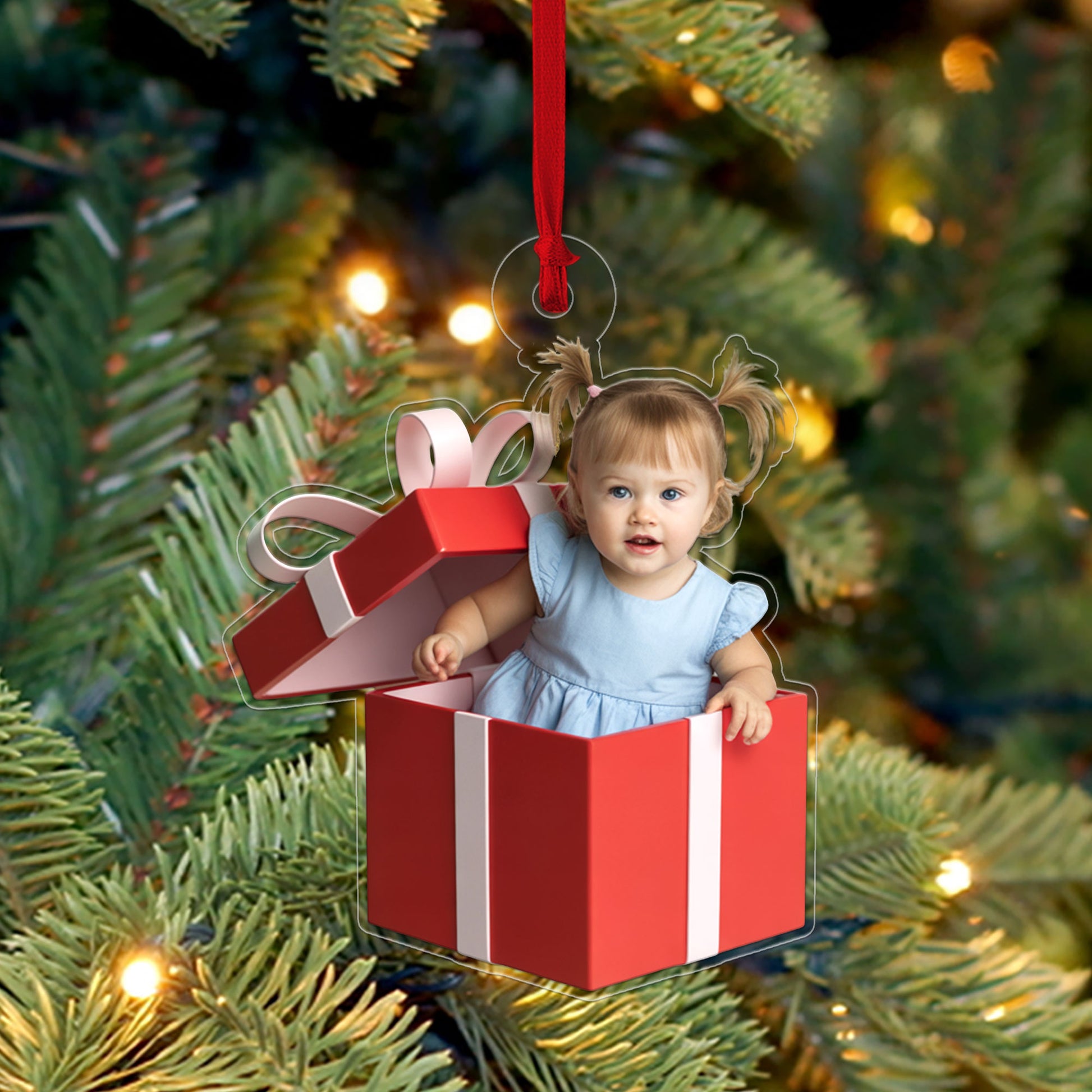 Custom Photo Baby Gift Box Ornament, Personalized Baby Keepsake, Newborn Gift, Baby Shower Decor