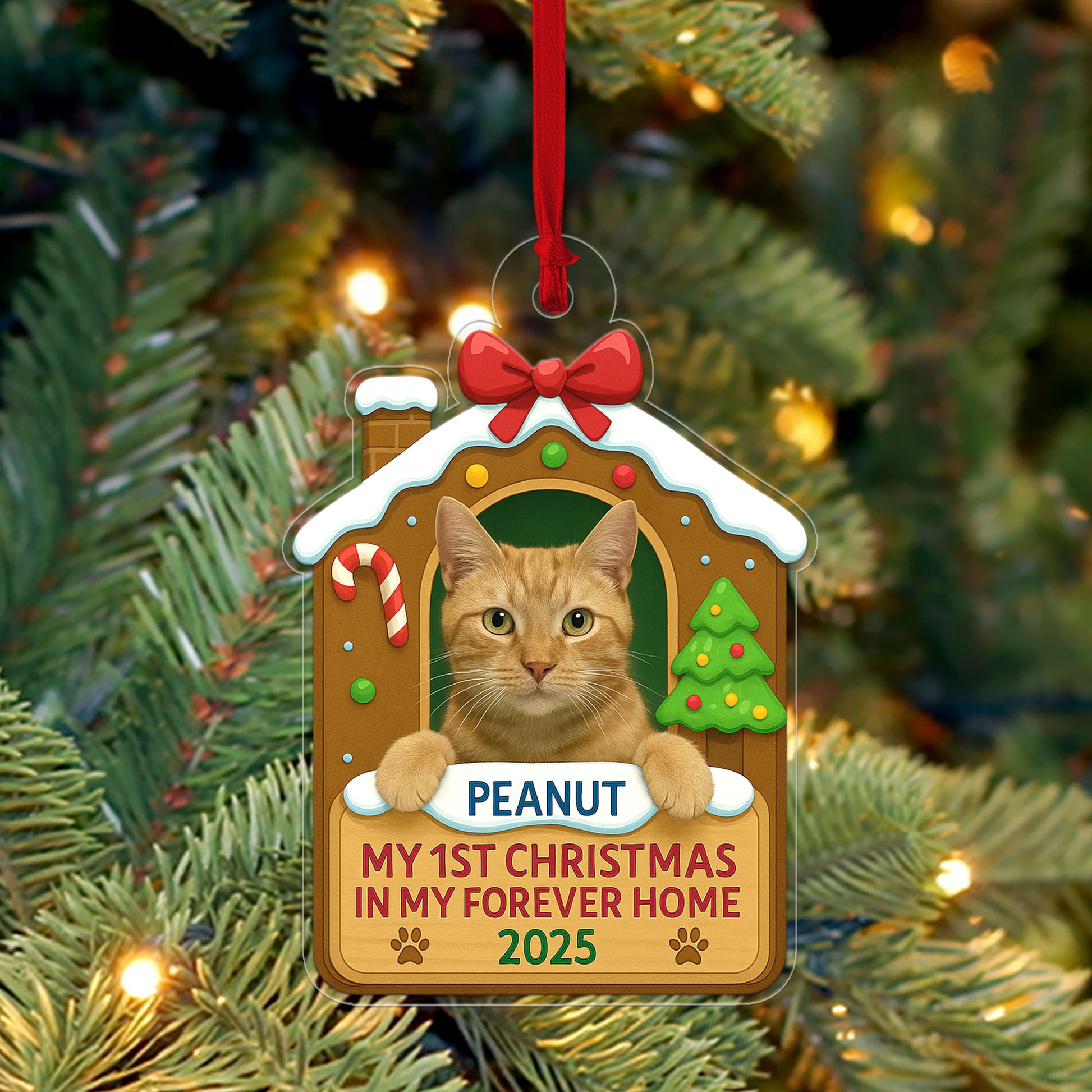Custom Photo My 1st Christmas In My Forever Home Ornament – Personalized Pet Adoption Keepsake – New Pet Holiday Gift Decoration