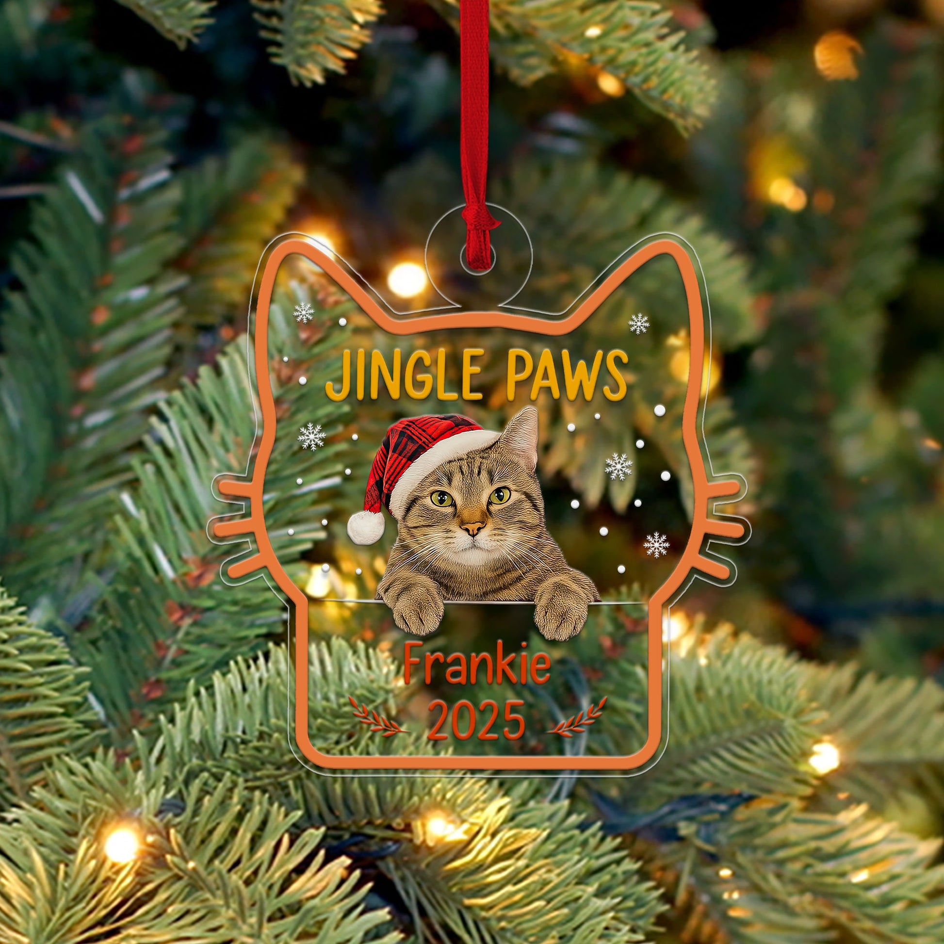 Custom Photo Pet Jingle Paws Ornament, Personalized Pet Holiday Gift, Custom Pet Memorial, Christmas Pet Decor