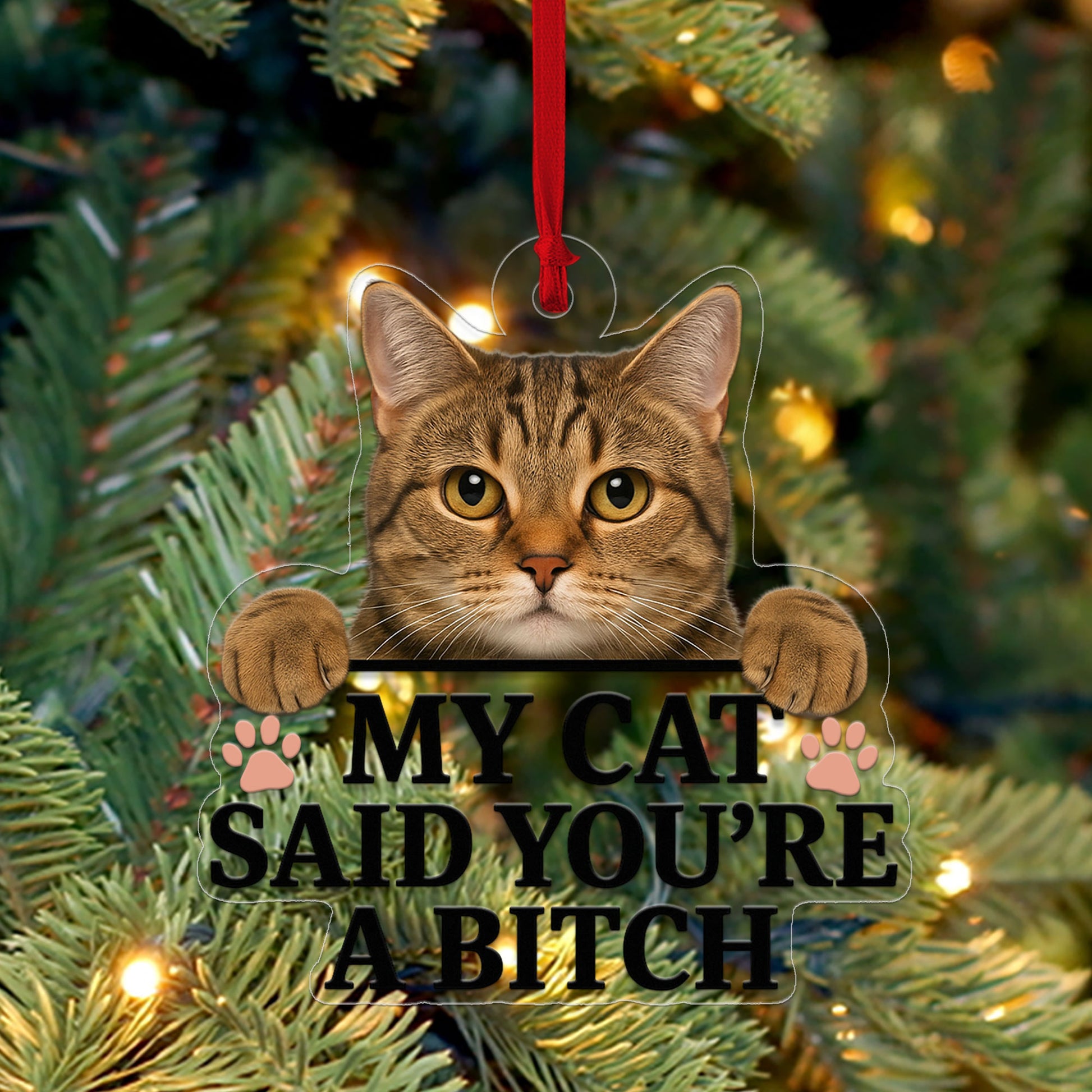 Custom Photo Pet Ornament, Funny Personalized Pet Gift, Custom Photo Pet Said You're A B_tch Ornament, Pet Lover Humor Christmas Decor