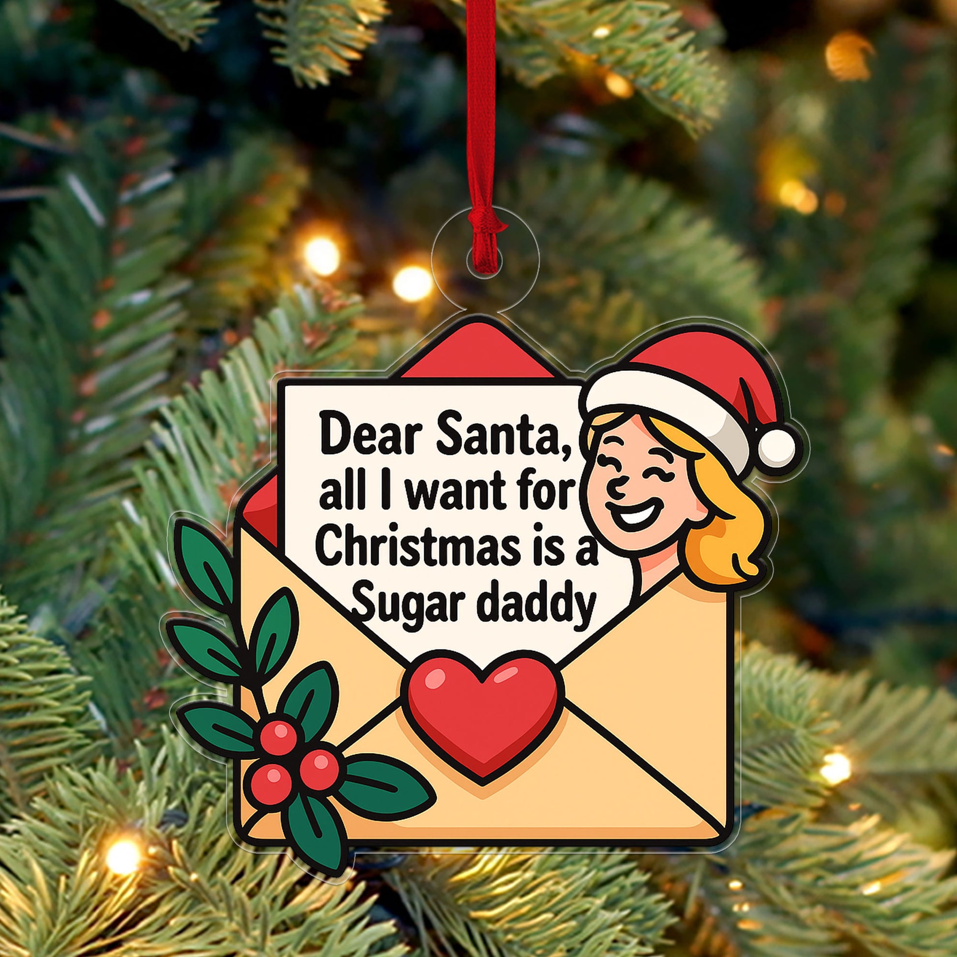 All I Want For Christmas Envelope Letter Acrylic Ornament, Funny Ornament, Envelope to Santa Ornament, Christmas Wishlist Envelope