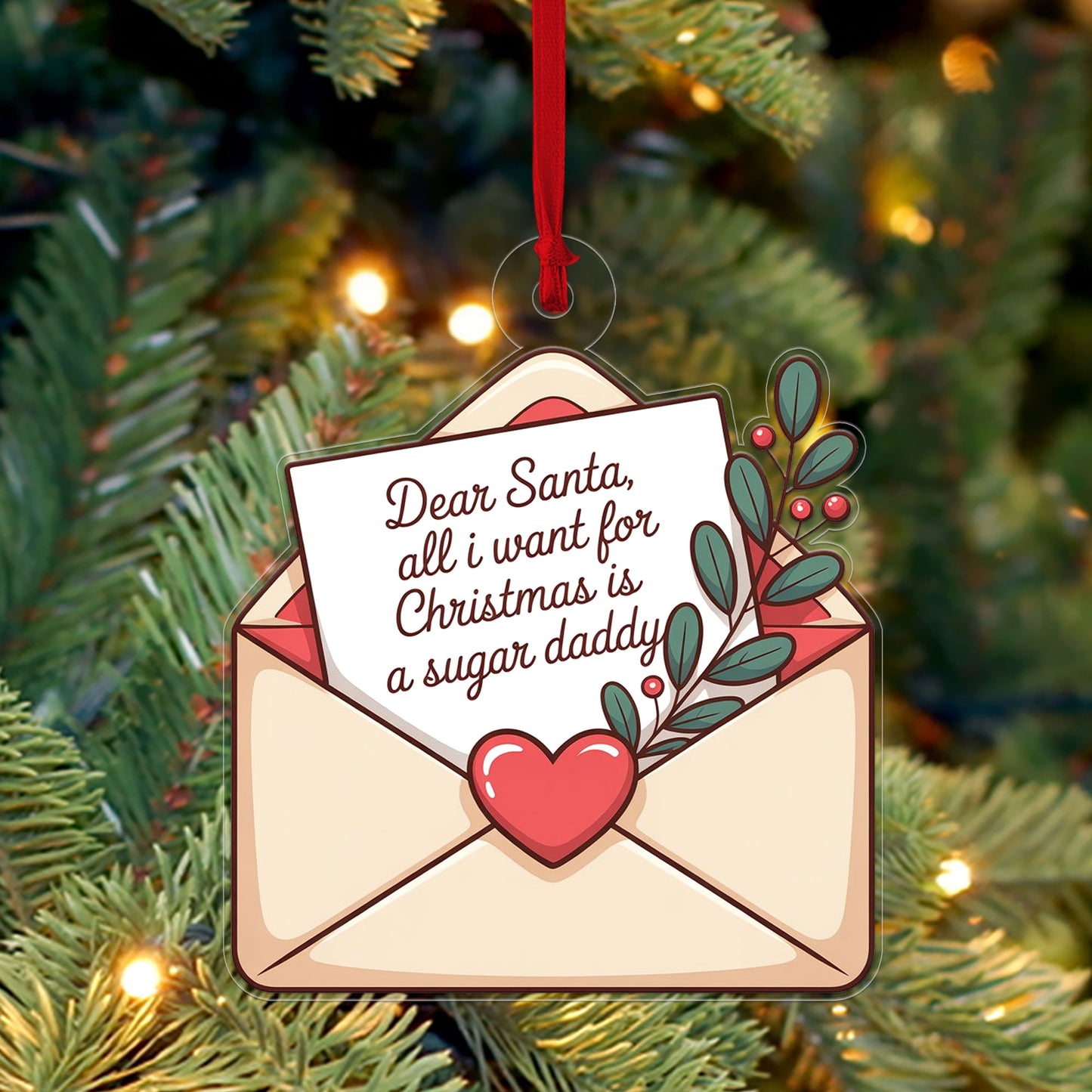 Personalized All I Want For Christmas Envelope Letter Ornament, Funny Ornament, Envelope to Santa Ornament,Christmas Wishlist Envelope