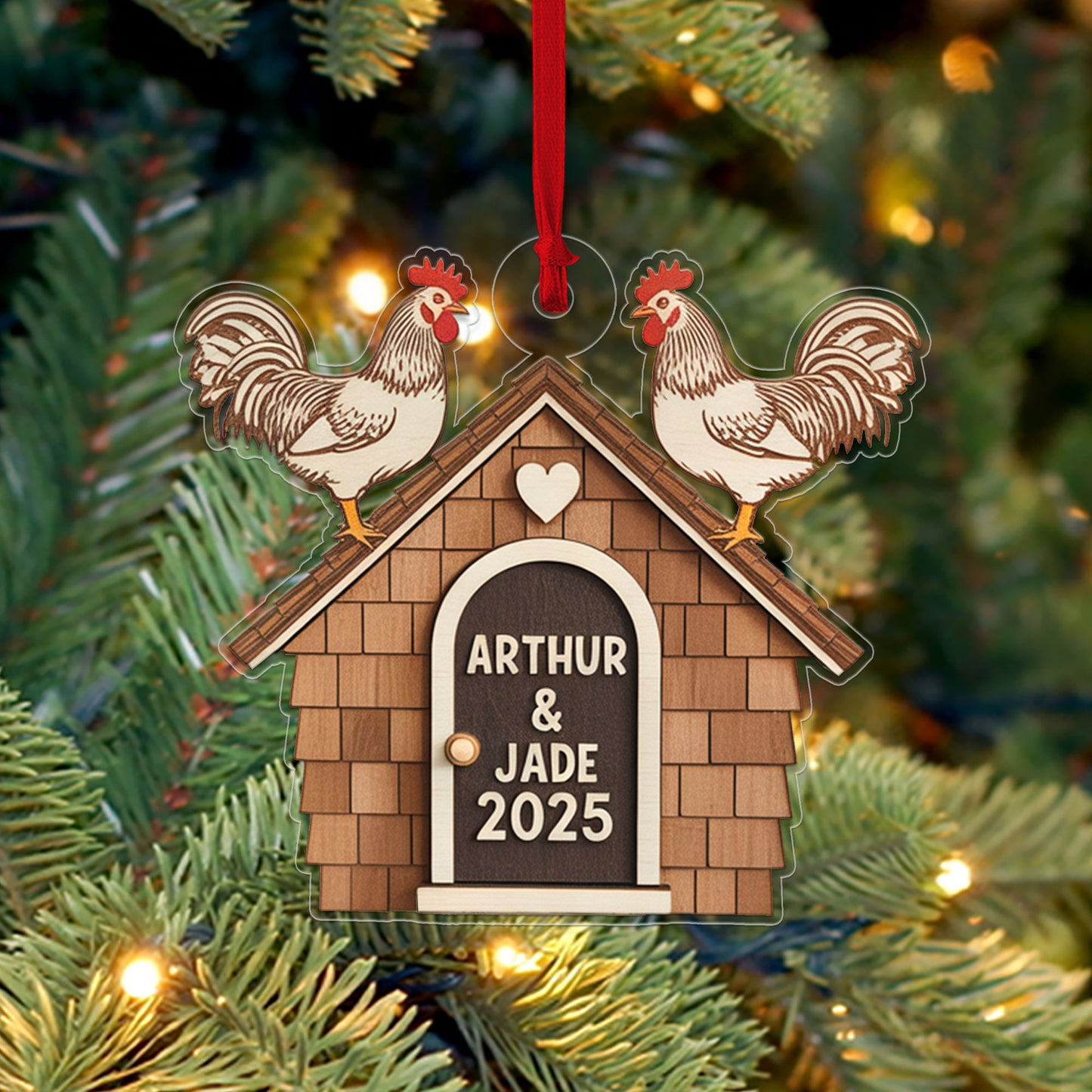 Personalized Chicken Coop Christmas Ornament, Custom Farm with Chickens, Rustic Holiday Tree Decor, Farming Ornament, Farmer Gift