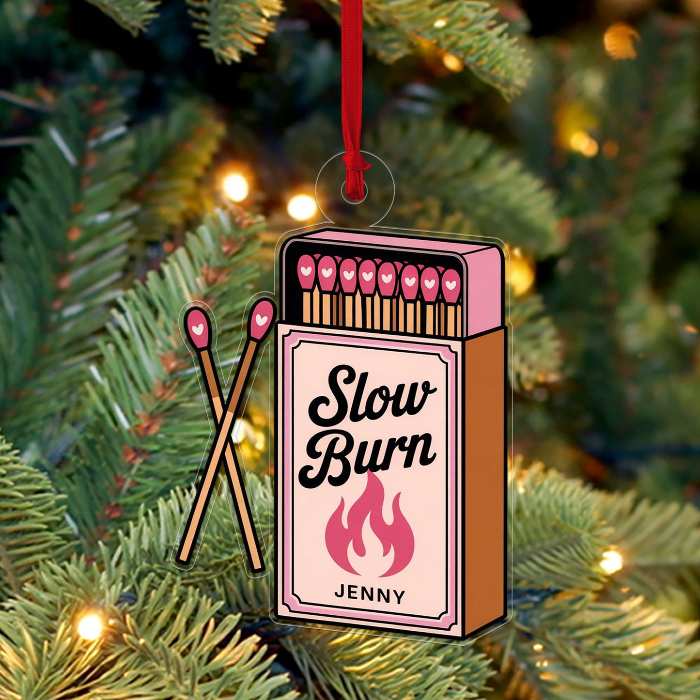 Personalized Matchbox Slow Burn Acrylic Ornament, Christmas Decor, Personalized Christmas Tree Decoration, Smokers Gifts