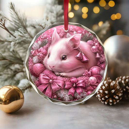 Guinea Pig Pink Christmas Design 4 Glass Ornament