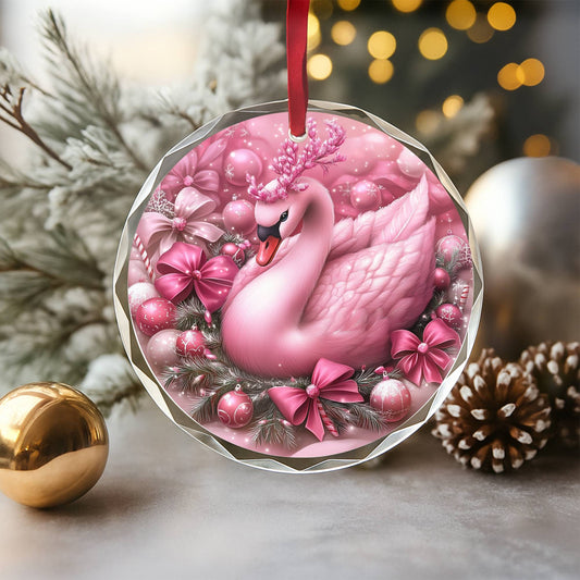 Swan Pink Christmas Design 4 Glass Ornament