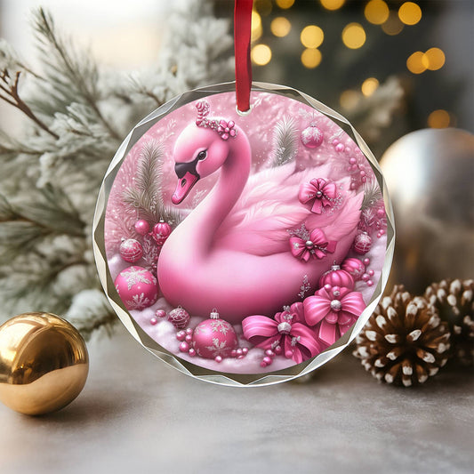 Swan Pink Christmas Design 2 Glass Ornament