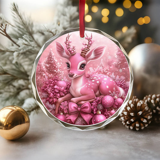 Antelope Pink Christmas Design 4 Glass Ornament