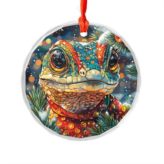 Beautiful Angus Lizard Christmas Night Design 1 Glass Ornament