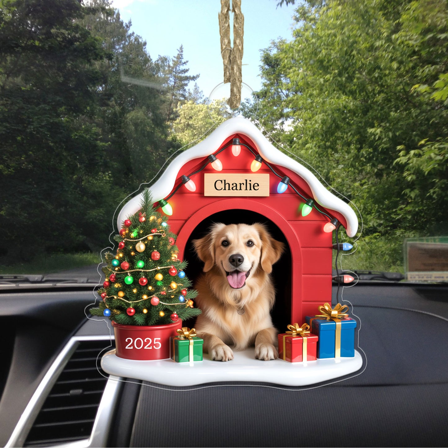 Custom Photo Pet Ornament With Christmas Lights & Gifts, Personalized Gift for Dog Lovers, Holiday Pet Decor