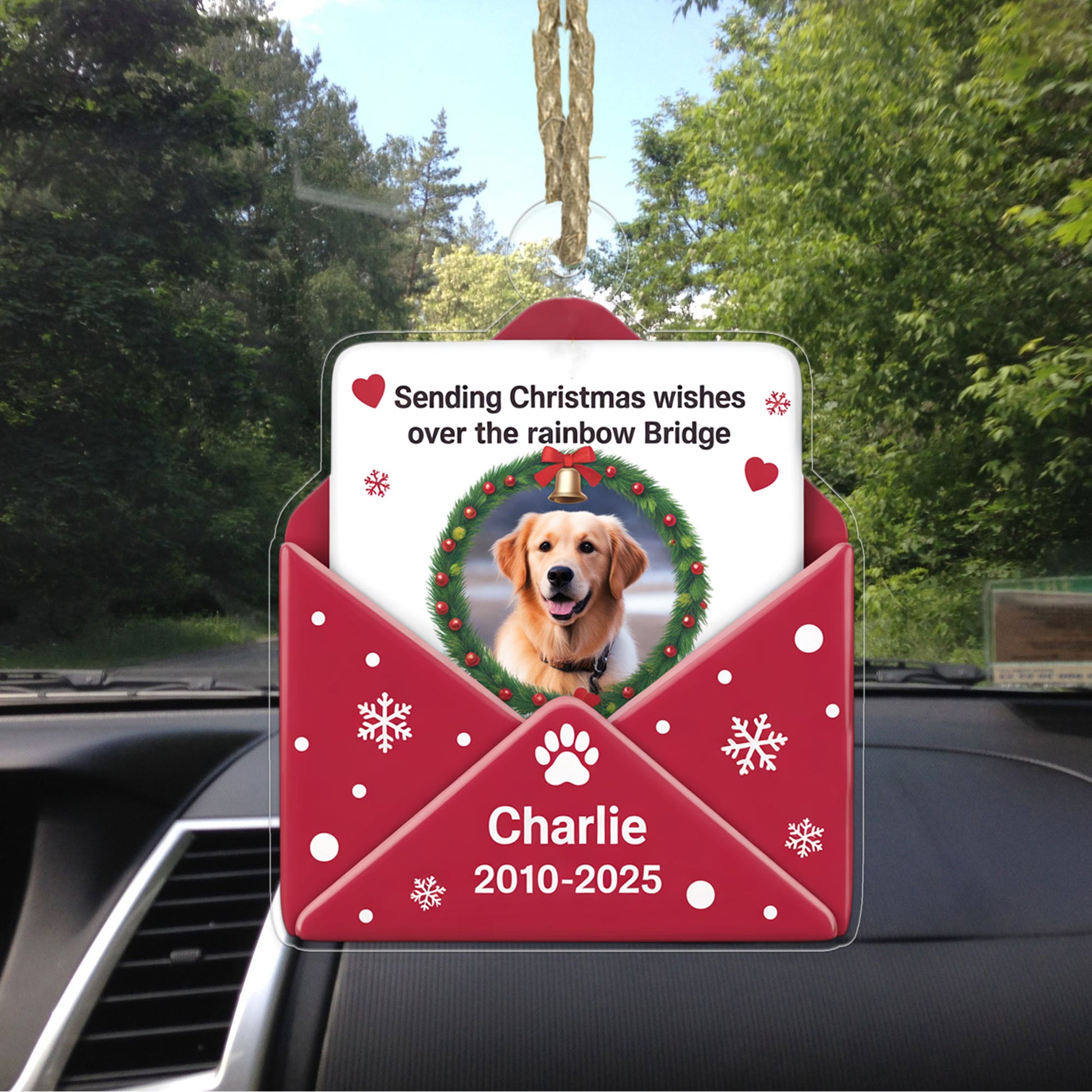 Custom Photo Pet Sending Christmas Wishes Over The Rainbow Bridge Ornament, Personalized Pet Memorial, Gift For Pet Lover