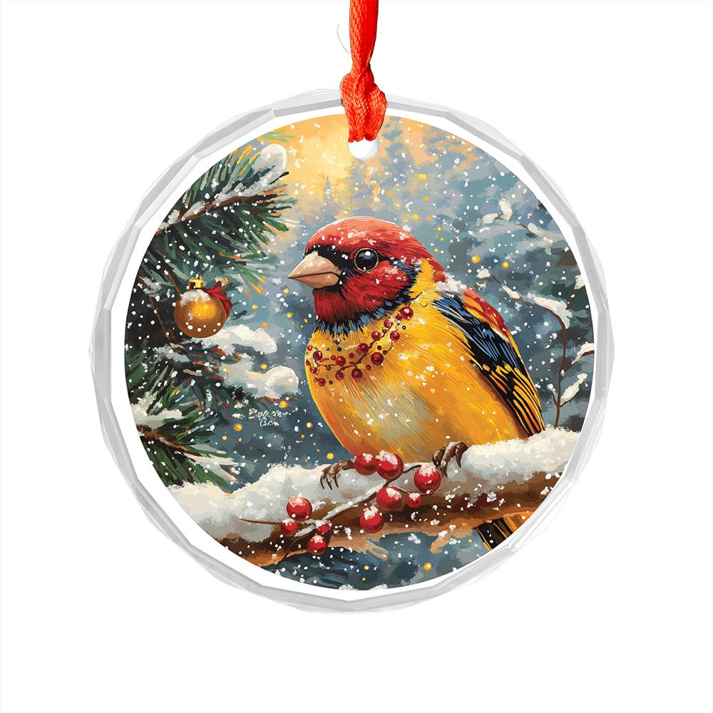 Beautiful Finch Christmas Night Design 1 Glass Ornament