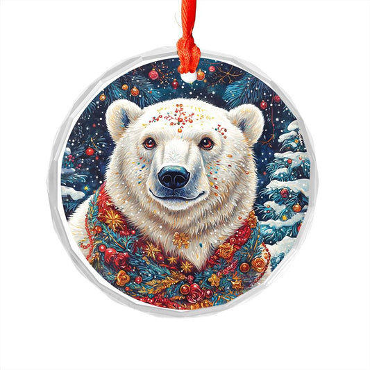 Beautiful Angus Polar Bear Christmas Night Design 2 Glass Ornament