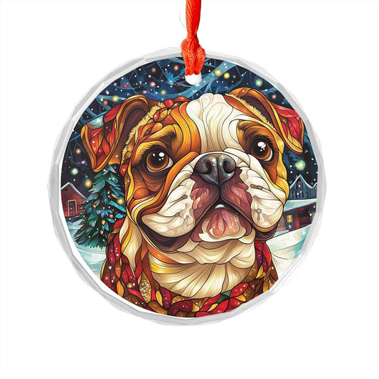 Beautiful Angus Bulldog Dog Christmas Night Design 2 Glass Ornament