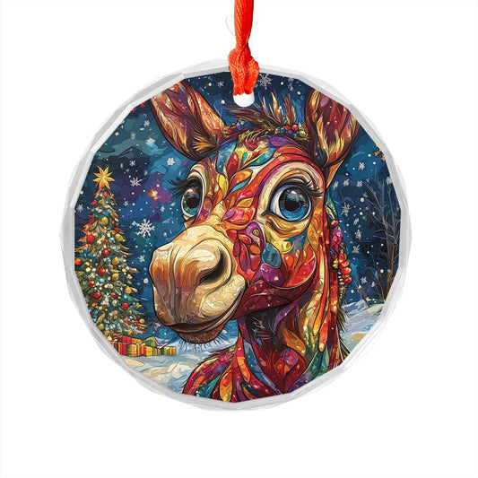 Beautiful Angus Mule Christmas Night Design 2 Glass Ornament
