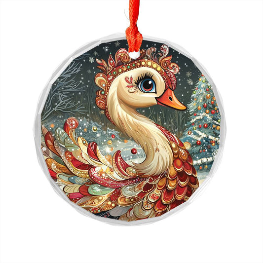 Beautiful Swan Christmas Night Design 1 Glass Ornament