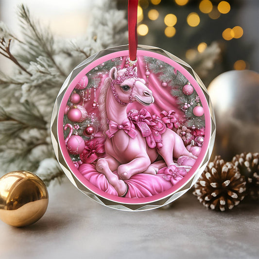 Camel Pink Christmas Design 1 Glass Ornament