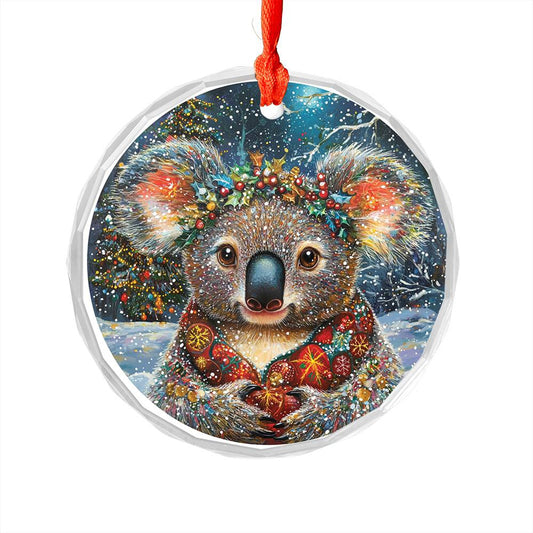 Beautiful Angus Koala Christmas Night Design 1 Glass Ornament