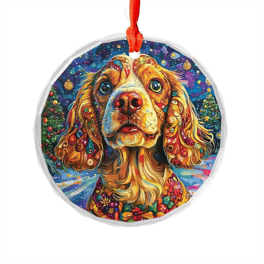 Beautiful English Cocker Spaniel Dog Christmas Night Design 3 Glass Ornament