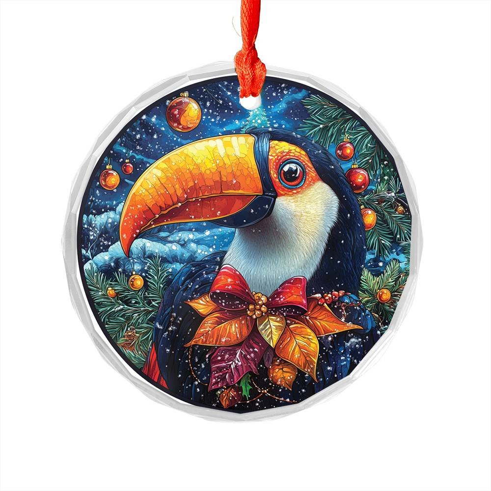 Beautiful Toucan Christmas Night Design 4 Glass Ornament
