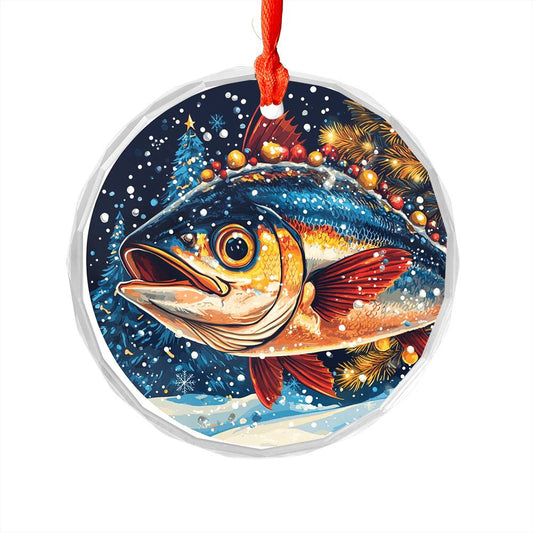 Beautiful Angus Tuna Fish Christmas Night Design 1 Glass Ornament