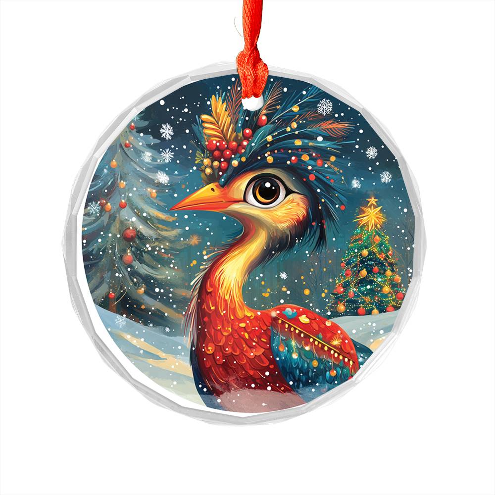 Beautiful Heron Christmas Night Design 3 Glass Ornament