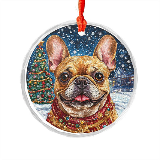 Beautiful Angus Bulldog Christmas Night Design 2 Glass Ornament