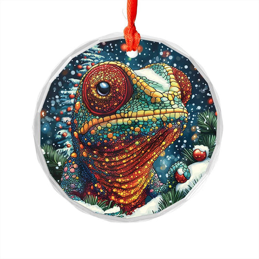 Beautiful Angus Chameleon Christmas Night Design 4 Glass Ornament