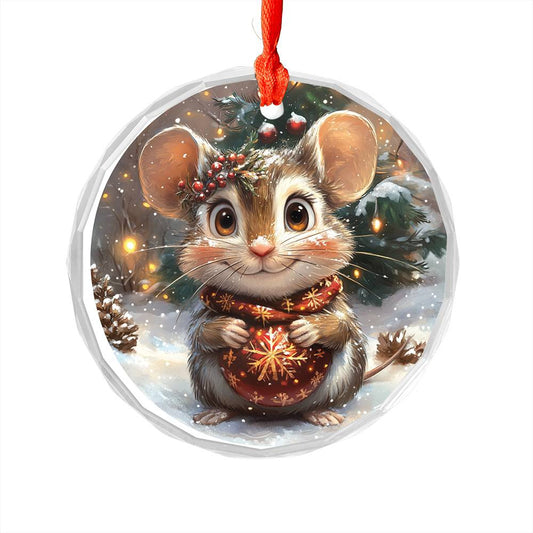 Beautiful Angus Mice Christmas Night Design 4 Glass Ornament