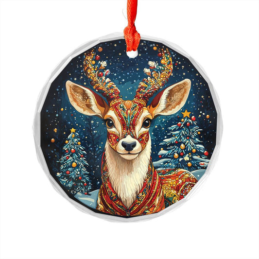 Beautiful Antelope Christmas Night Design 1 Glass Ornament