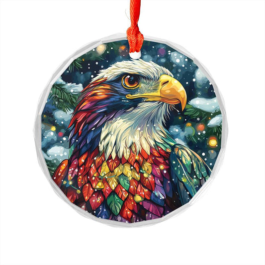 Beautiful Eagle Christmas Night Design 2 Glass Ornament