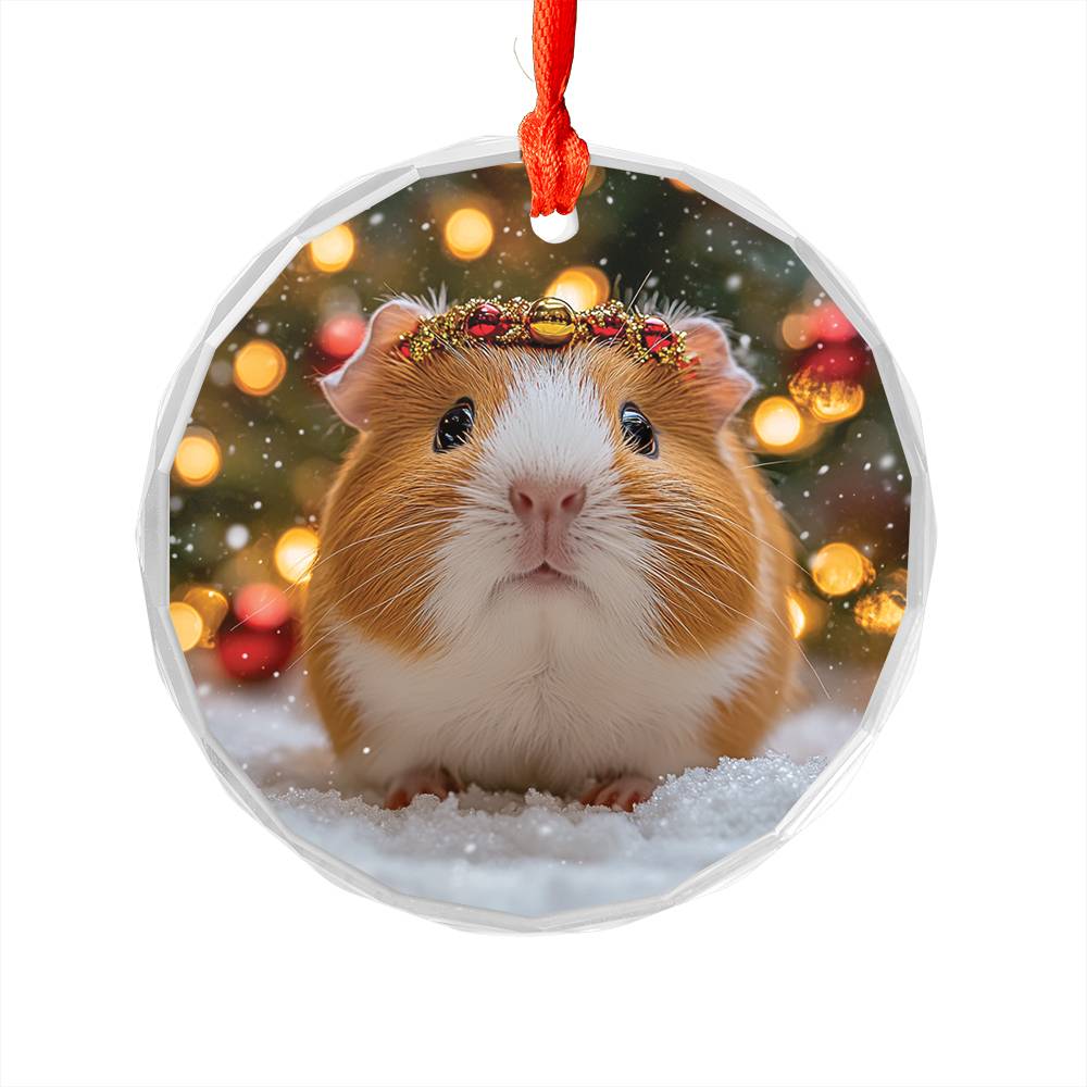 Beautiful Guinea Pig Christmas Night Design 2 Glass Ornament