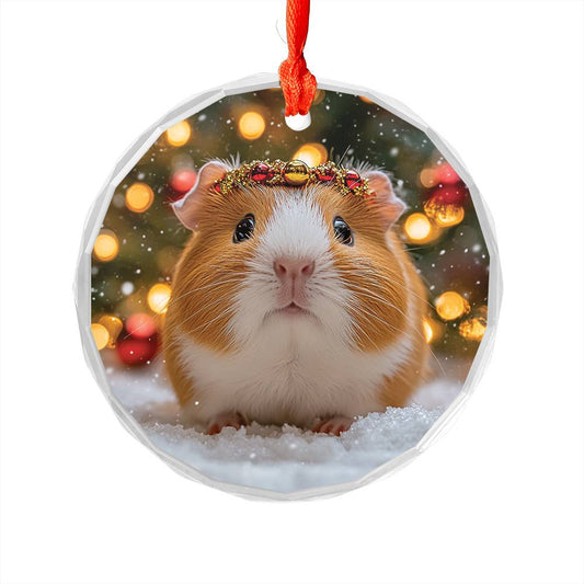 Beautiful Guinea Pig Christmas Night Design 2 Glass Ornament