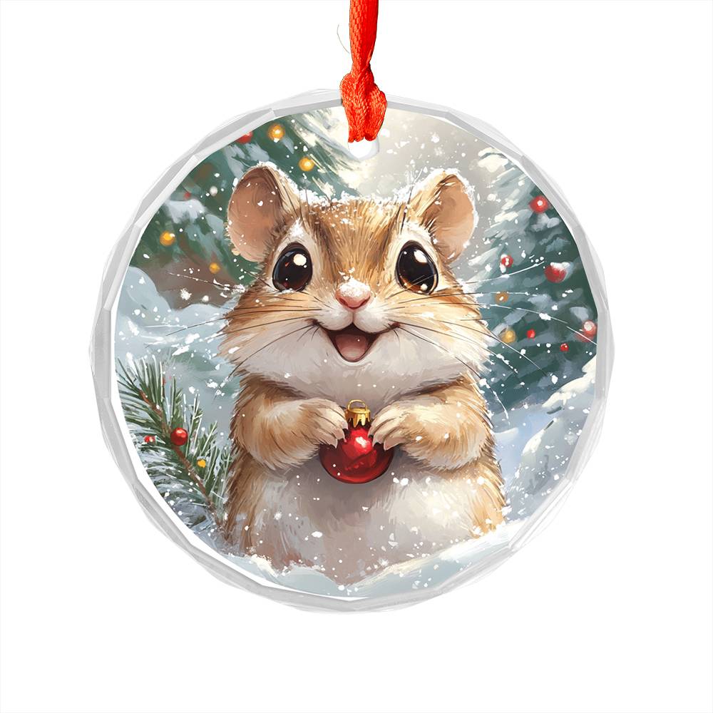 Beautiful Gerbil Christmas Night Design 4 Glass Ornament