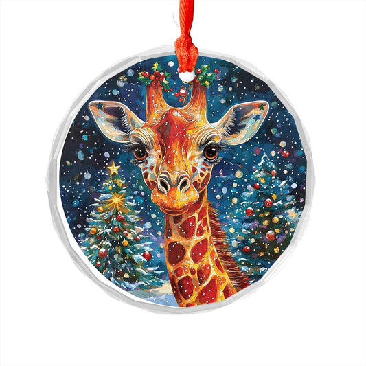 Beautiful Giraffe Christmas Night Design 1 Glass Ornament