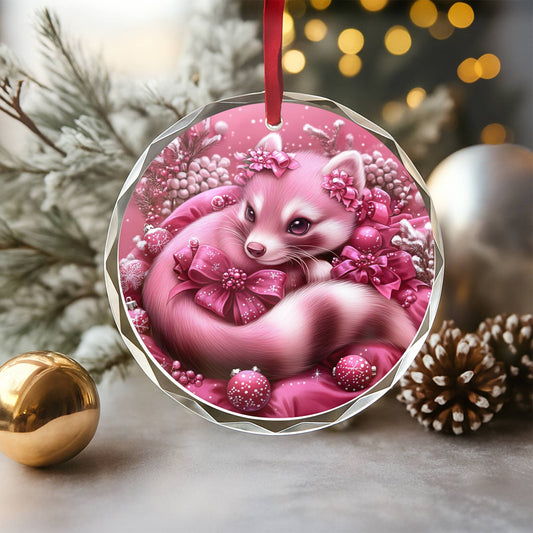 Ferret Pink Christmas Design 4 Glass Ornament