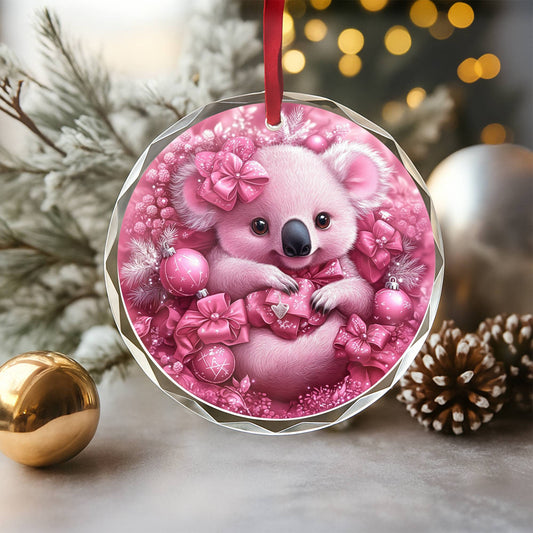 Koala Pink Christmas Design 4 Glass Ornament