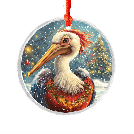 Beautiful Pelican Christmas Night Design 2 Glass Ornament