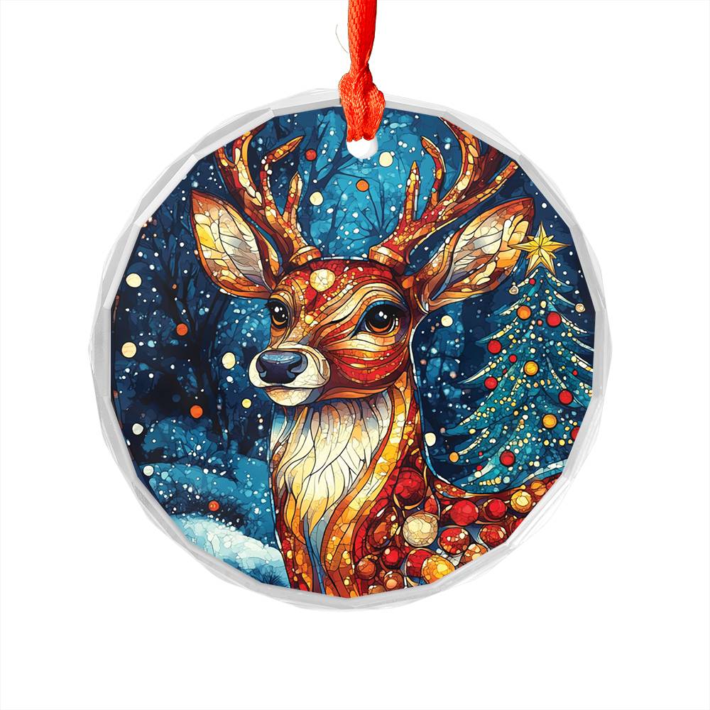 Beautiful Angus Deer Christmas Night Design 3 Glass Ornament