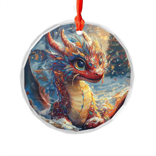 Beautiful Angus Dragon Christmas Night Design 1 Glass Ornament
