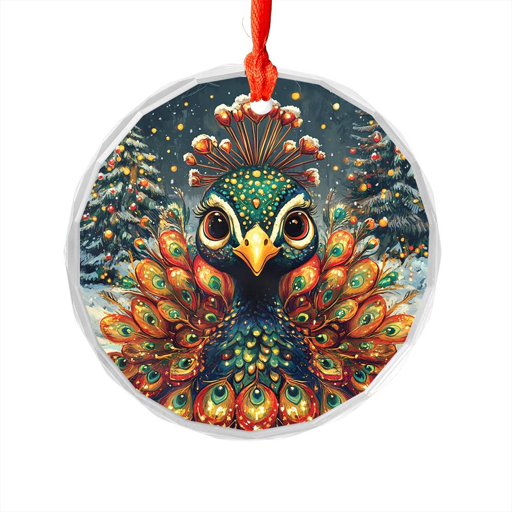 Beautiful Peacock Christmas Night Design 1 Glass Ornament