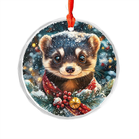 Beautiful Ferret Christmas Night Design 4 Glass Ornament
