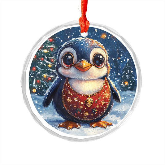 Beautiful Angus Penguin Christmas Night Design 3 Glass Ornament