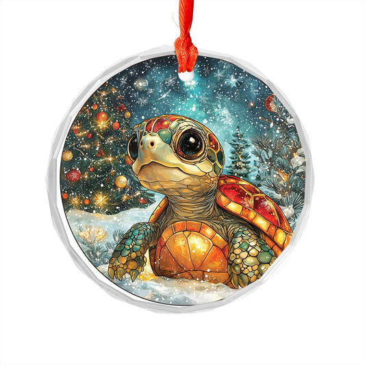 Beautiful Angus Turtle Christmas Night Design 1 Glass Ornament