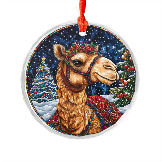 Beautiful Camel Christmas Night Design 2 Glass Ornament