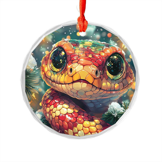 Beautiful Angus Snake Christmas Night Design 3 Glass Ornament