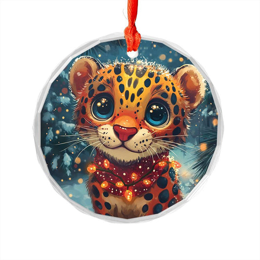 Beautiful Jaguar Christmas Night Design 3 Glass Ornament