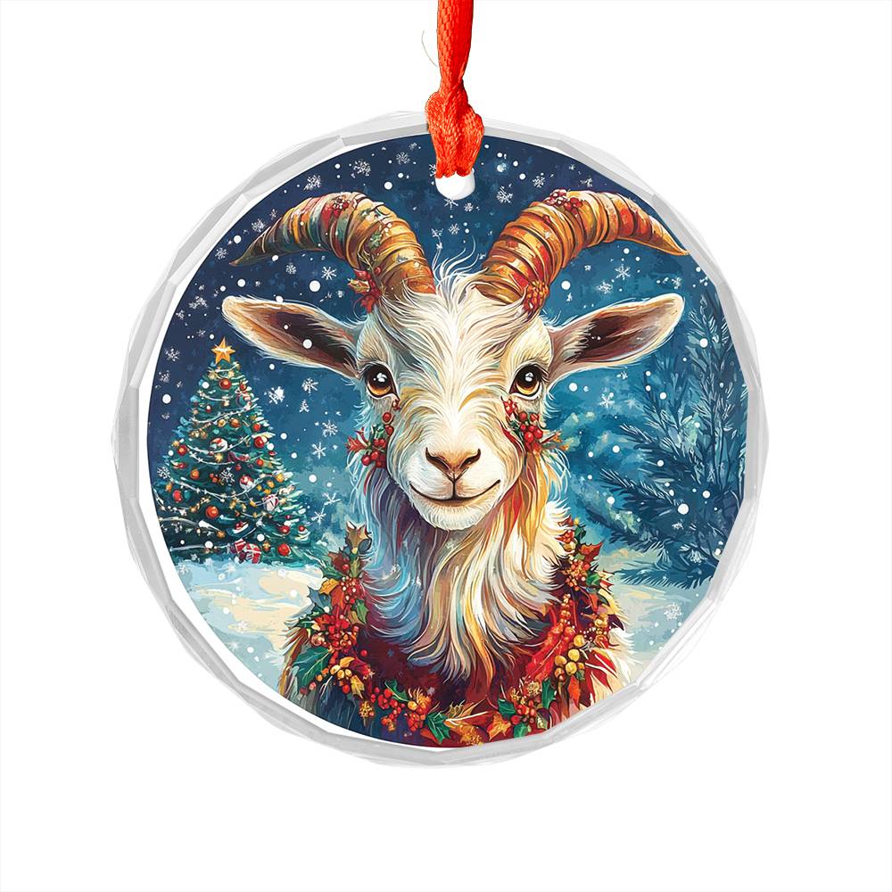 Beautiful Goat Christmas Night Design 4 Glass Ornament